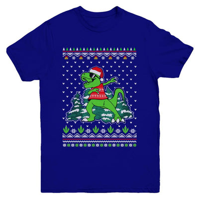 Funny Dab Dabbing Dinosaur Ugly Christmas Sweater Xmas Youth-Youth Shirt-Youth T-Shirt-Navy