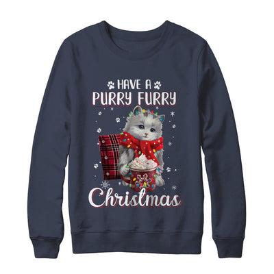Have A Purry Furry Christmas Funny Holiday Xmas Cat-T-Shirt & Sweatshirt-Crewneck Sweatshirt-Navy