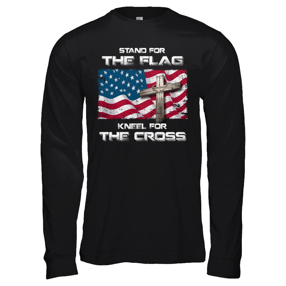 Stand For The Flag Kneel For The Cross-T-Shirt & Hoodie-Long Sleeve T-Shirt-Black