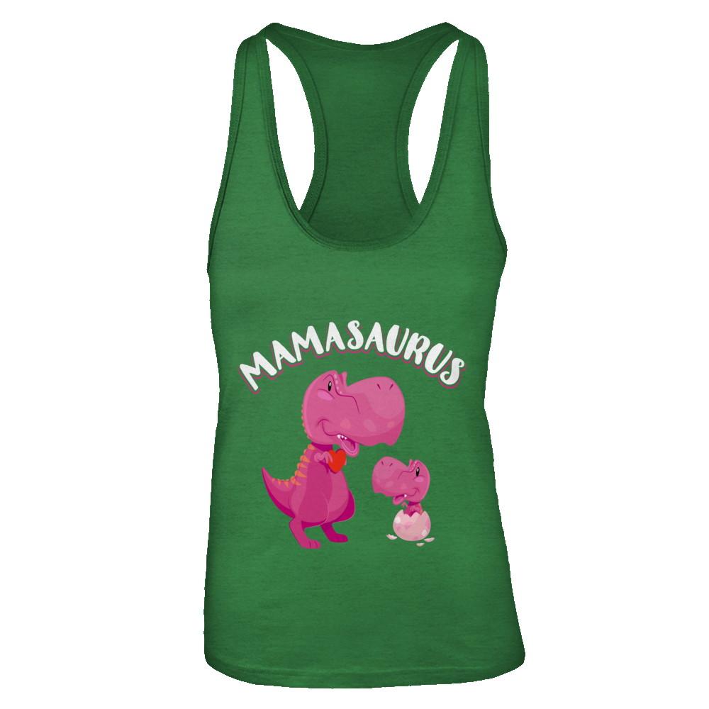 Mama Mamasaurus Rex Cute Dinosaur Mothers Day-T-Shirt & Tank Top-Women's Ideal Racerback Tank-Kelly Green