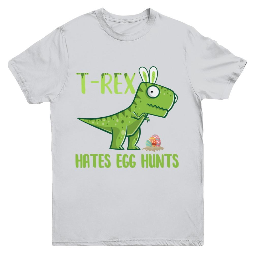 Funny Easter Bunny Dinosaur T-Rex Hates Egg Hunts Youth-Youth Shirt-Youth T-Shirt-Sport Grey
