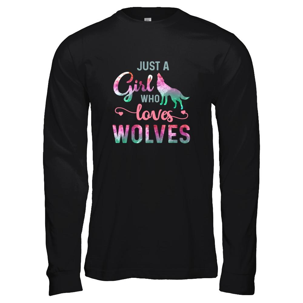 Just A Girl Who Loves Wolves Wolf Lover-T-Shirt & Tank Top-Long Sleeve T-Shirt-Black