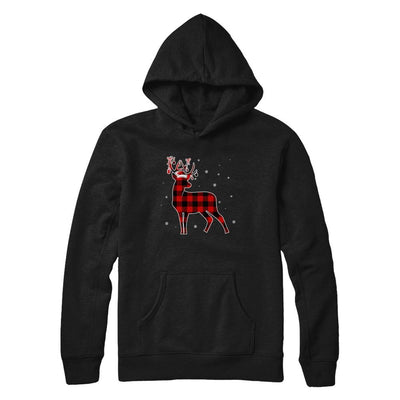 Red Plaid Deer Santa Hat Christmas Buffalo Plaid-T-Shirt & Sweatshirt-Pullover Hoodie-Black
