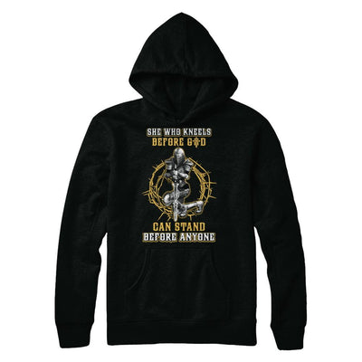 Knight American She Who Kneels Before God Can Stand Before Anyone-T-Shirt & Hoodie-Pullover Hoodie-Black