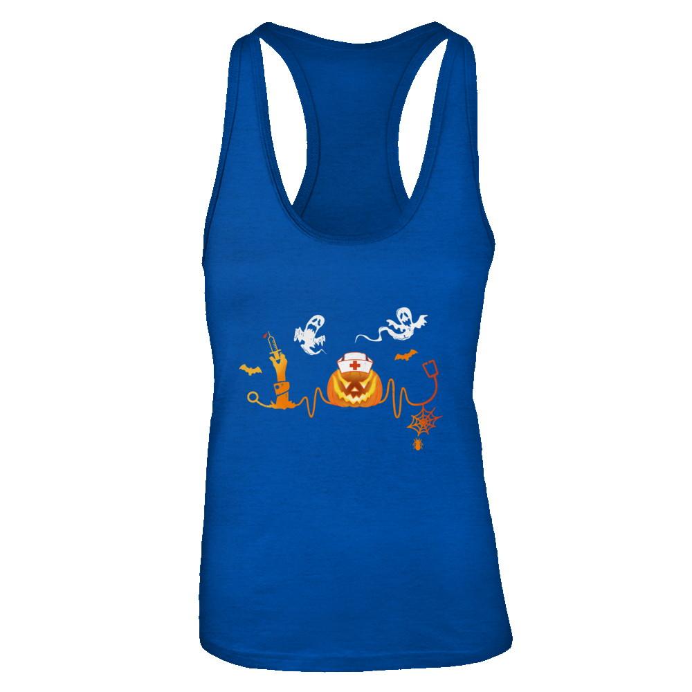Funny Nurse Nursing Stethoscope Pumpkin Halloween-T-Shirt & Tank Top-Women's Ideal Racerback Tank-Royal