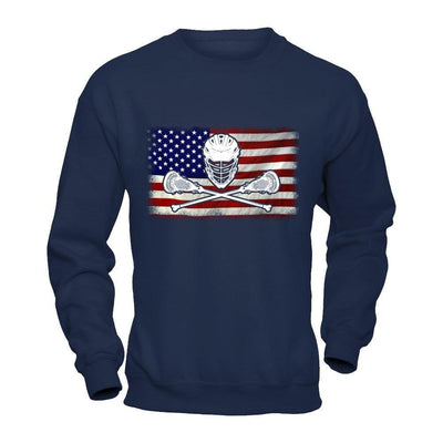 Lacrosse Helmet Crossed America Flag-T-Shirt & Hoodie-Crewneck Sweatshirt-Navy