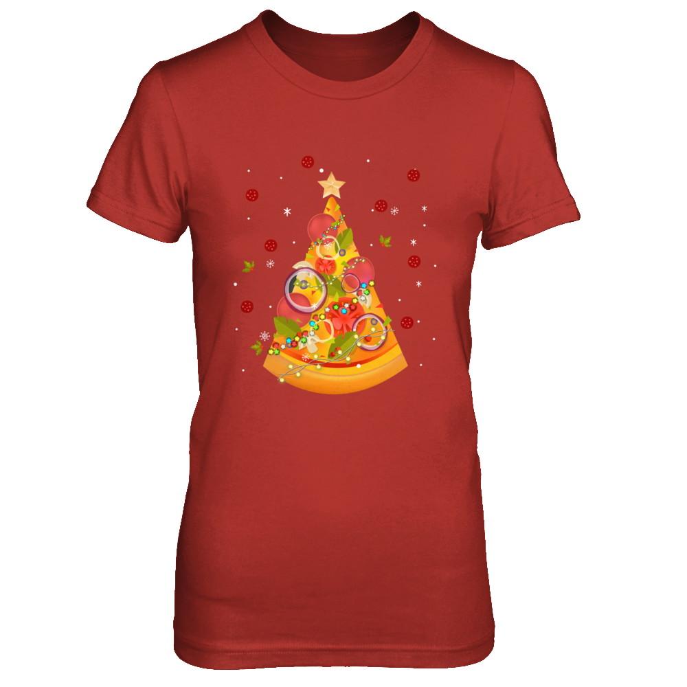 Funny Pizza Ugly Christmas Tree Gifts-T-Shirt & Sweatshirt-Women's T-Shirt-Red
