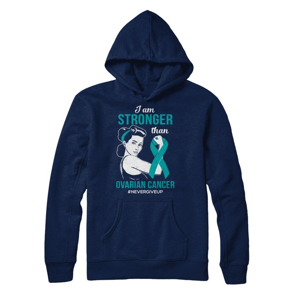 I Am Stronger Than Ovarian Cancer Awareness Support-T-Shirt & Hoodie-Pullover Hoodie-Navy