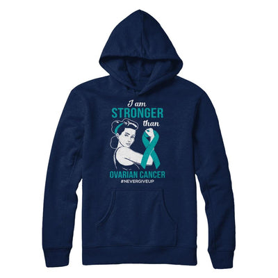 I Am Stronger Than Ovarian Cancer Awareness Support-T-Shirt & Hoodie-Pullover Hoodie-Navy