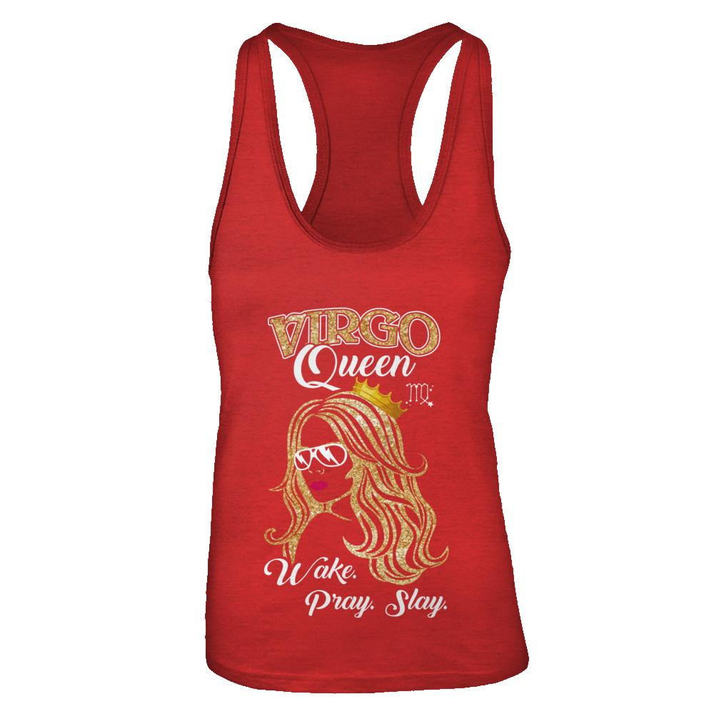 Virgo Queen Wake Pray Slay August September Girl Birthday Gift-T-Shirt & Tank Top-Women's Ideal Racerback Tank-Red