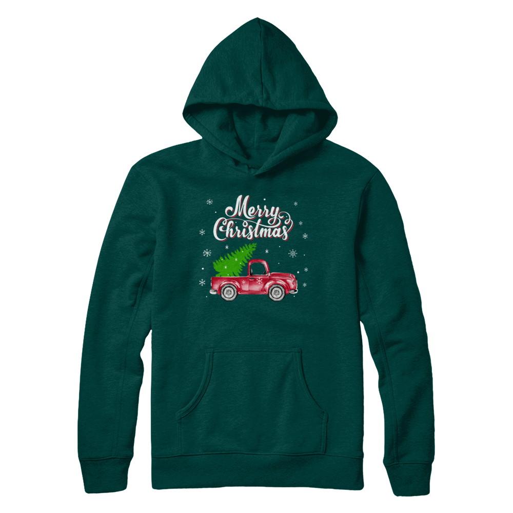 Snow Tree Truck Merry Christmas-T-Shirt & Sweatshirt-Pullover Hoodie-Deep Forest