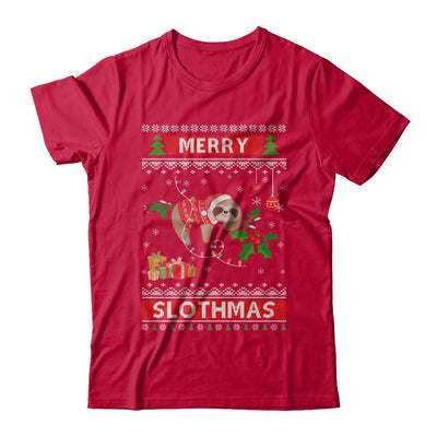 Merry Slothmas Funny Sloth Ugly Christmas Sweater-T-Shirt & Sweatshirt-Classic T-Shirt-Red