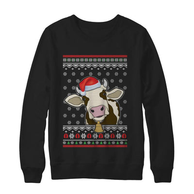 Pajamas Cow With Santa Hat Ugly Christmas Sweater-T-Shirt & Sweatshirt-Crewneck Sweatshirt-Black
