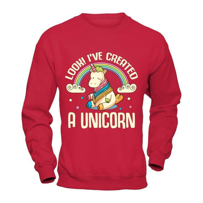 Look I've Created A Unicorn-T-Shirt & Hoodie-Crewneck Sweatshirt-Red