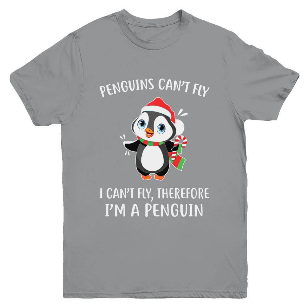 Funny Penguin I Can't Fly Christmas Gift Youth-Youth Shirt-Youth T-Shirt-Sport Grey