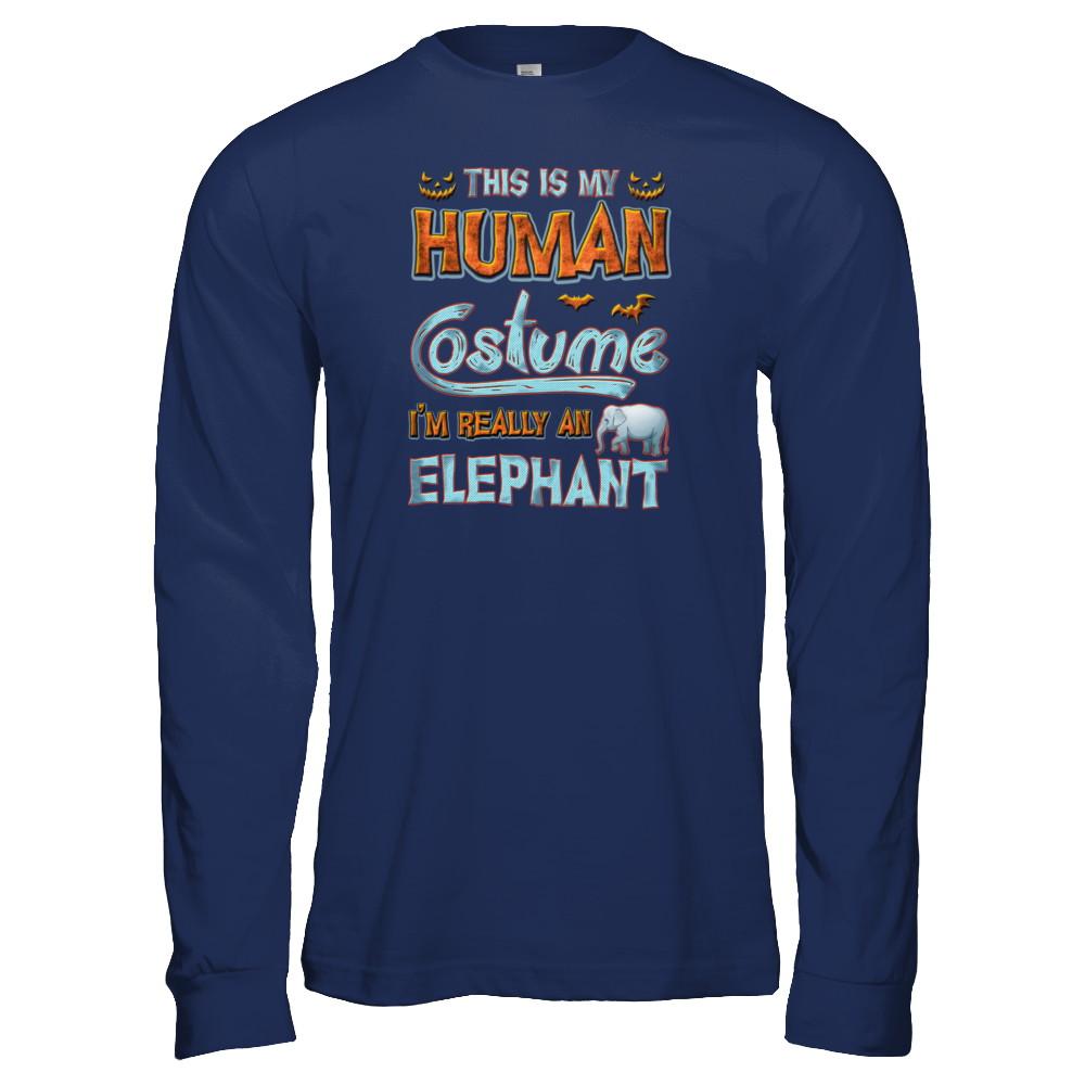 Elephant Halloween My Human Costume I'm Really An Elephant-T-Shirt & Tank Top-Long Sleeve T-Shirt-Navy