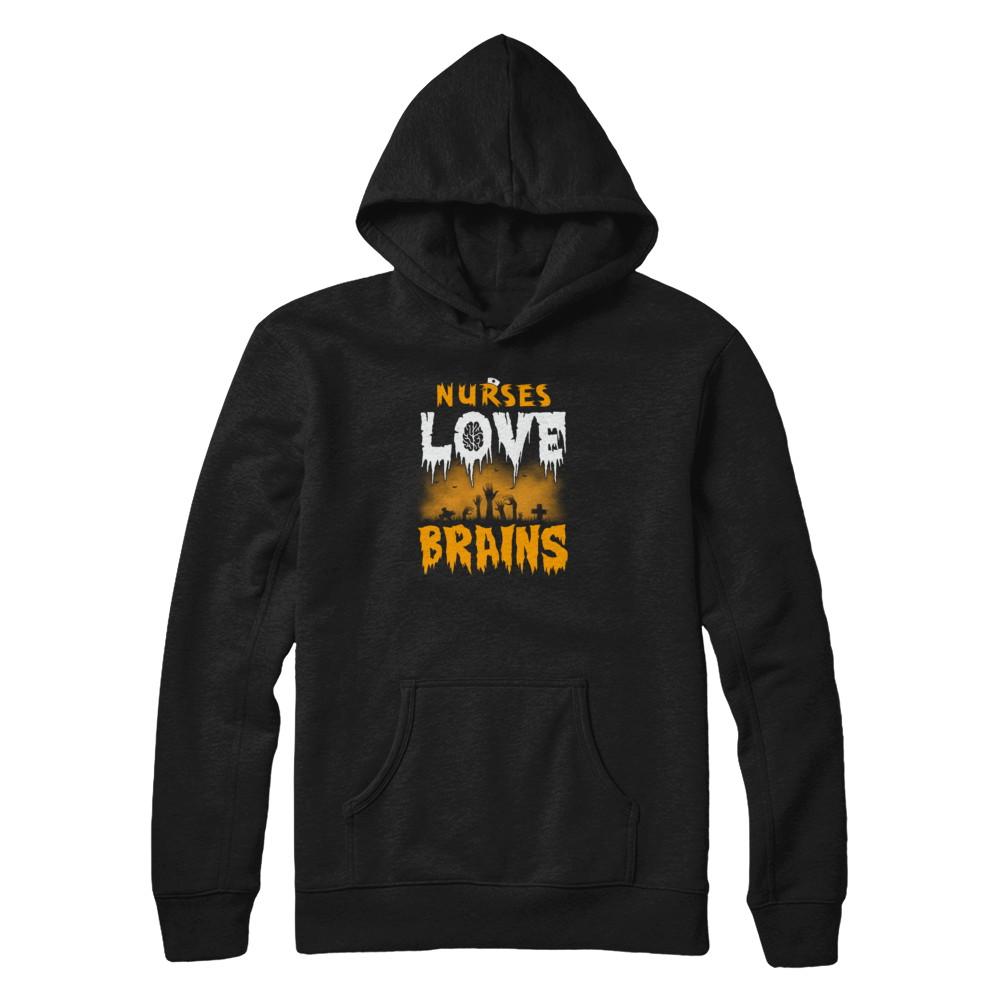 Nurses Love Brains Halloween-T-Shirt & Tank Top-Pullover Hoodie-Black