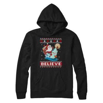 Believe In Santa Riding Shark Ugly Christmas Sweater-T-Shirt & Sweatshirt-Pullover Hoodie-Black