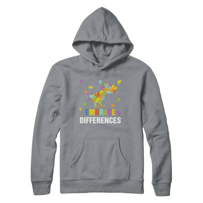 Autism Awareness Puzzle Piece Dinosaur Embrace Differences-T-Shirt & Hoodie-