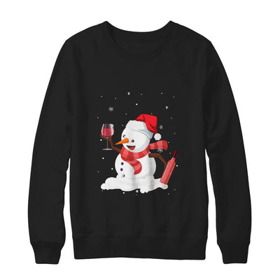 Snowman Wine Drinking Wine Lovers Christmas Gift-T-Shirt & Sweatshirt-Crewneck Sweatshirt-Black