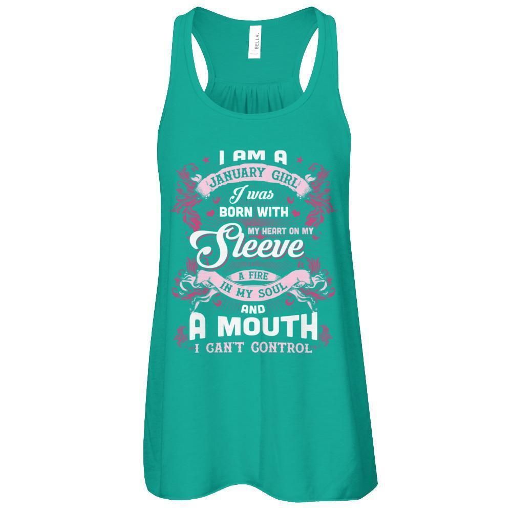 I Am A January Girl I Was Born With My Heart On My Sleeve-T-Shirt & Tank Top-Women's Flowy Racerback Tank-Kelly