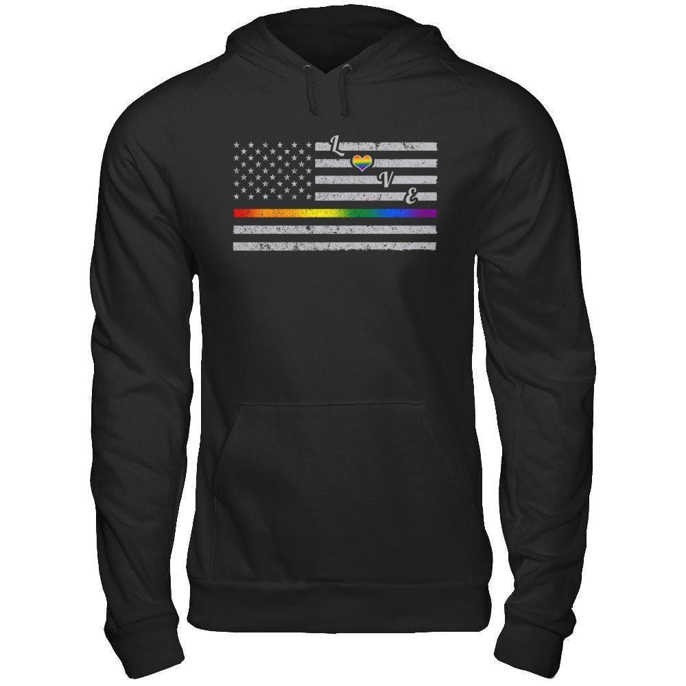 Love Rainbow Heart Flag Lesbian Gay Pride Lgbt-T-Shirt & Hoodie-Pullover Hoodie-Black
