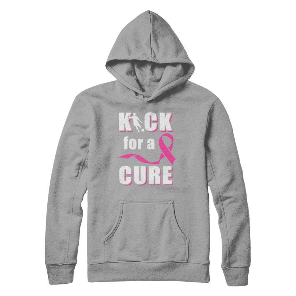 Kick For A Cure Soccer Pink Breast Cancer Awareness-T-Shirt & Hoodie-Pullover Hoodie-Light Steel