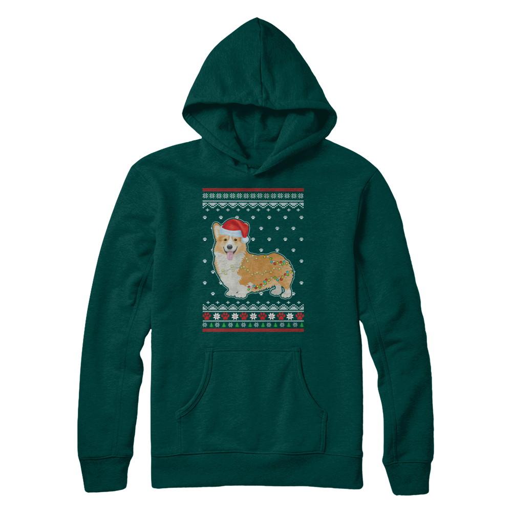 Corgi Christmas Ugly Sweater Lights Dog Xmas Gift-T-Shirt & Sweatshirt-Pullover Hoodie-Deep Forest