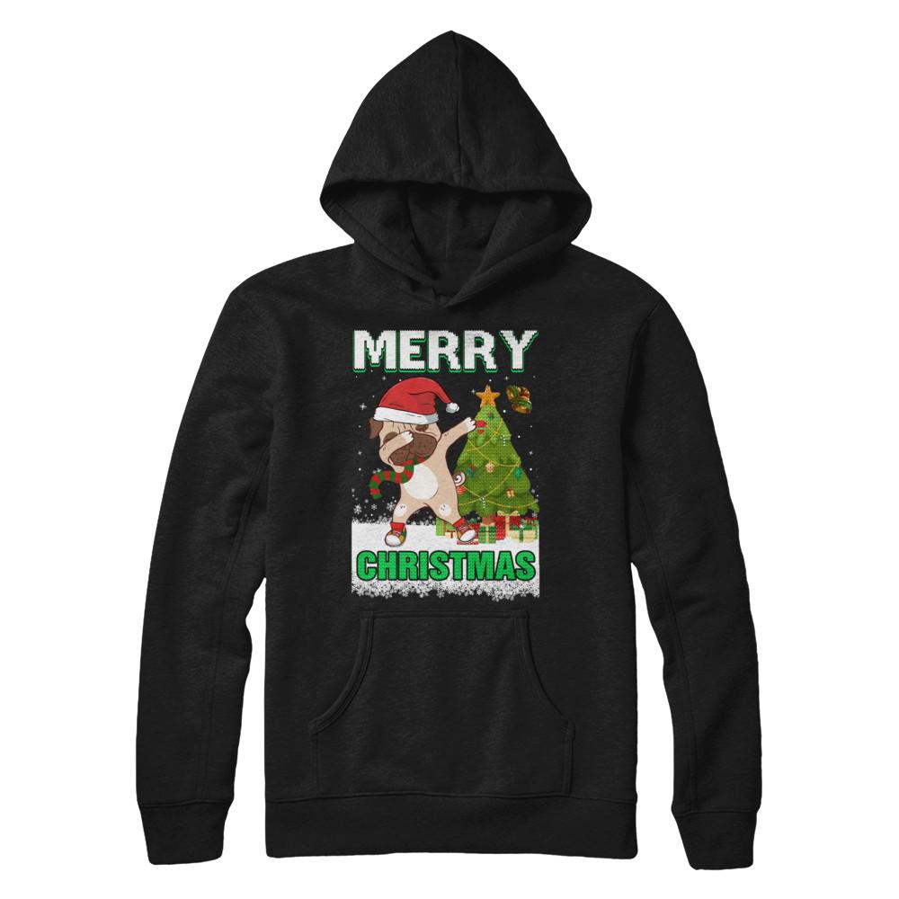Cute Pug Claus Merry Christmas Ugly Sweater-T-Shirt & Sweatshirt-Pullover Hoodie-Black