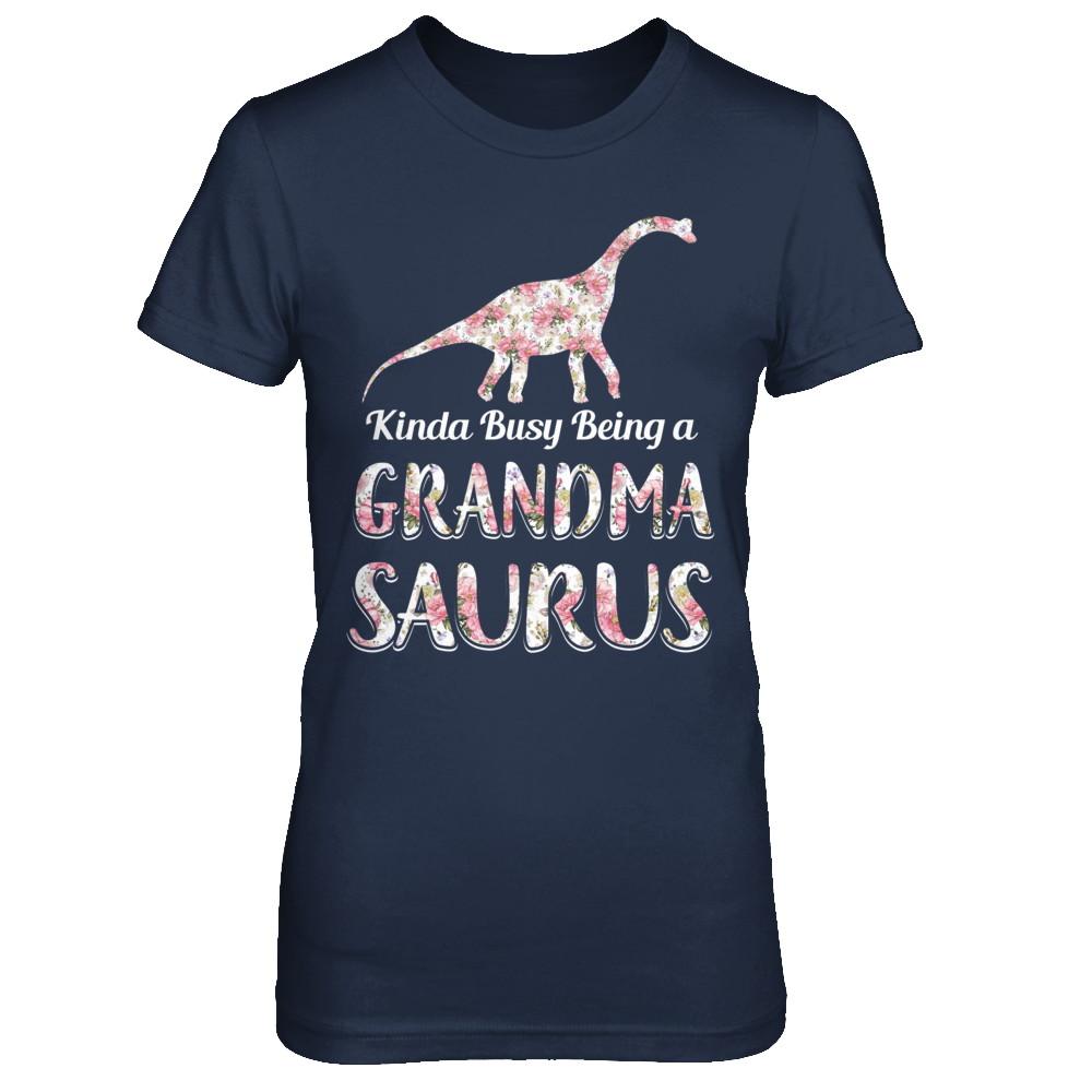 Grandma Saurus Dinosaur Kinda Busy Being A Grandmasaurus-T-Shirt & Hoodie-Women's T-Shirt-Navy