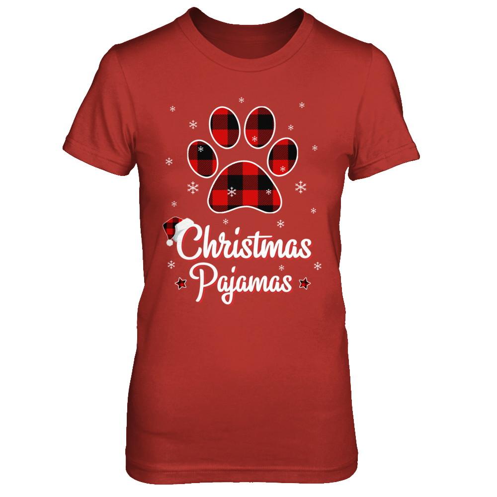 Buffalo Plaid Christmas Pajamas Dog Cat Hat Santa-T-Shirt & Sweatshirt-Women's T-Shirt-Red