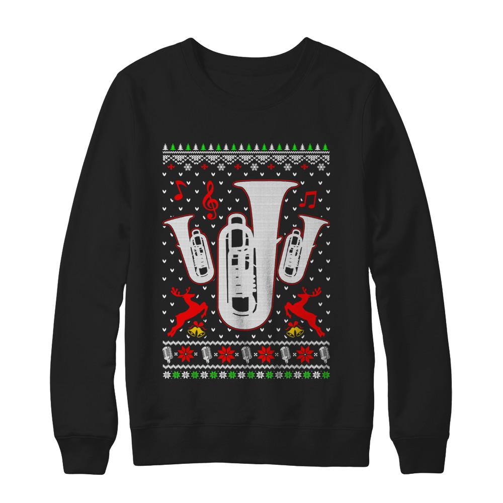 Santa Tuba Ugly Christmas Sweater Gifts-T-Shirt & Sweatshirt-Crewneck Sweatshirt-Black