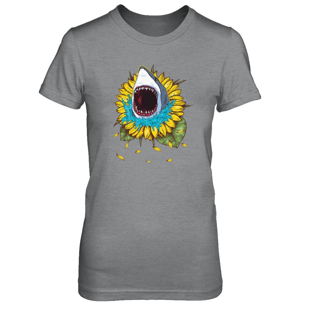 Shark Sunflower Funny Shark Lover Gift-T-Shirt & Tank Top-Women's T-Shirt-Sport Grey
