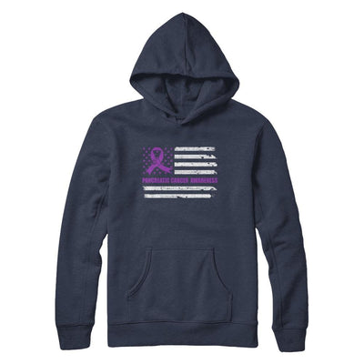 Purple Ribbon Pancreatic Cancer Awareness US Flag-T-Shirt & Hoodie-Pullover Hoodie-Navy