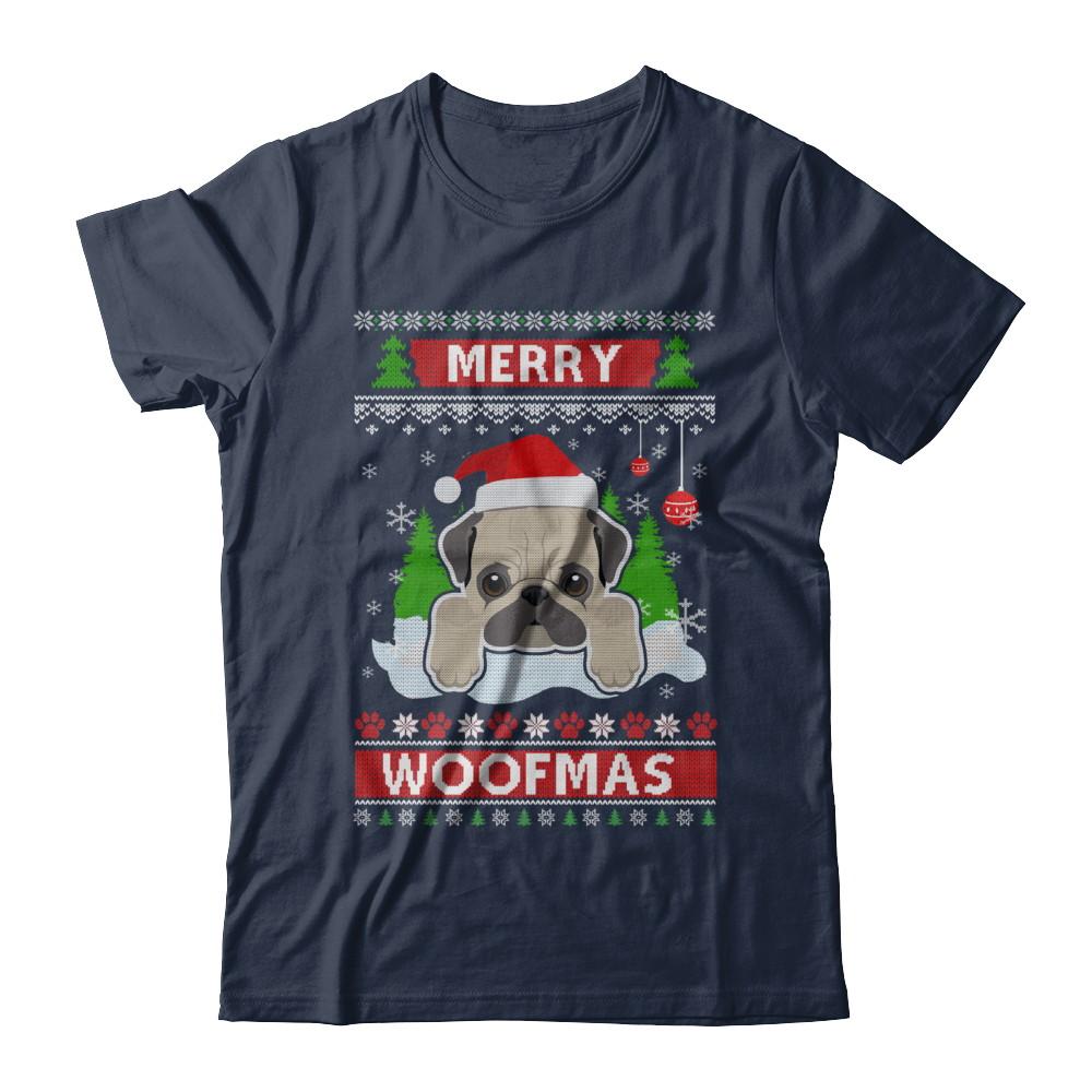 Pug Merry Woofmas Ugly Christmas Sweater-T-Shirt & Sweatshirt-Classic T-Shirt-Navy