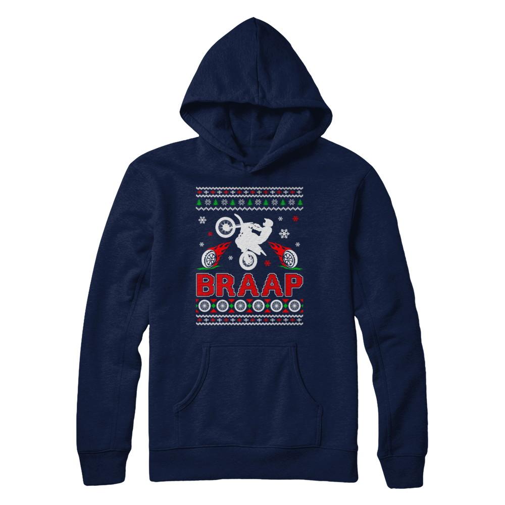 Motocross Sweater Christmas Dirt Bike BRAAP-T-Shirt & Sweatshirt-Pullover Hoodie-Navy
