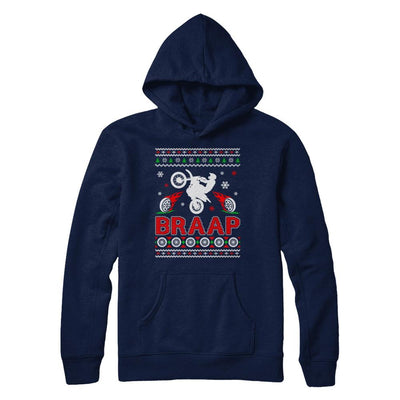 Motocross Sweater Christmas Dirt Bike BRAAP-T-Shirt & Sweatshirt-Pullover Hoodie-Navy
