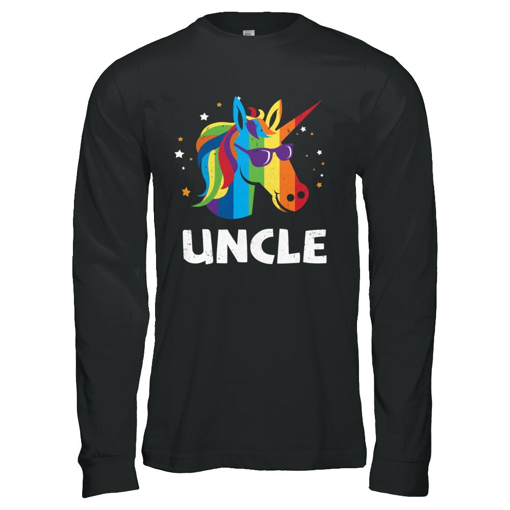 LGBT Pride Lesbian Gay Proud Uncle Unicorn-T-Shirt & Hoodie-Long Sleeve T-Shirt-Black