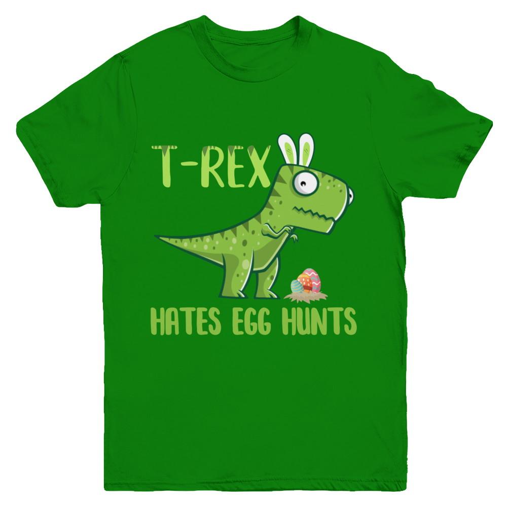 Funny Easter Bunny Dinosaur T-Rex Hates Egg Hunts Youth-Youth Shirt-Youth T-Shirt-Irish Green