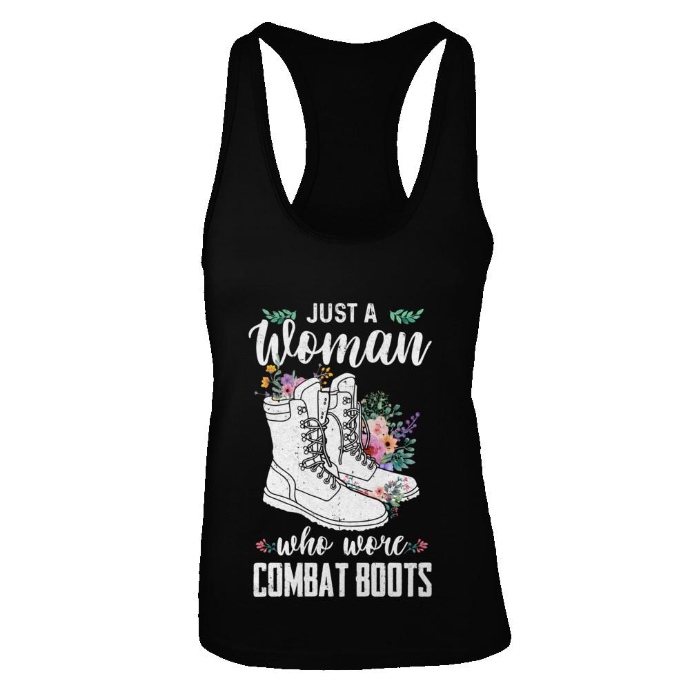 Just A Woman Who Wore Combat Boots Veteran-T-Shirt & Tank Top-Women's Ideal Racerback Tank-Black