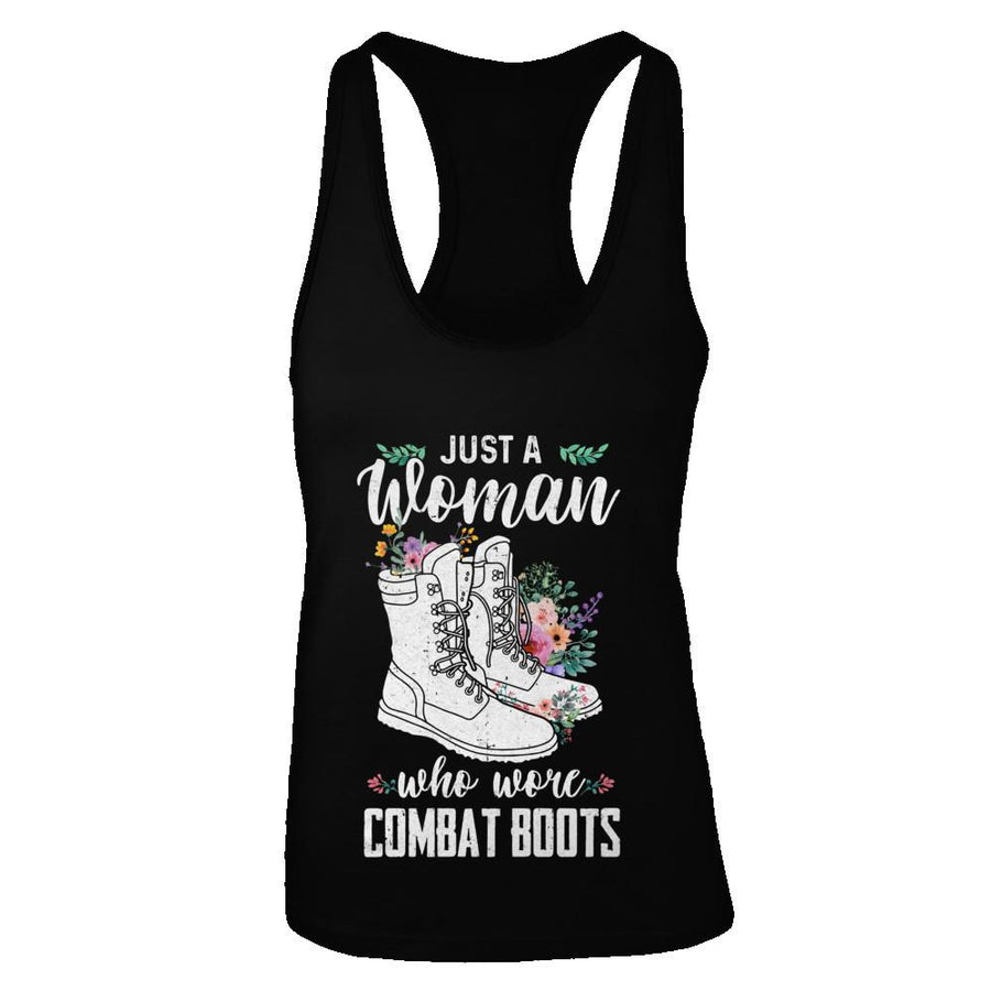 Just A Woman Who Wore Combat Boots Veteran-T-Shirt & Tank Top-Women's Ideal Racerback Tank-Black