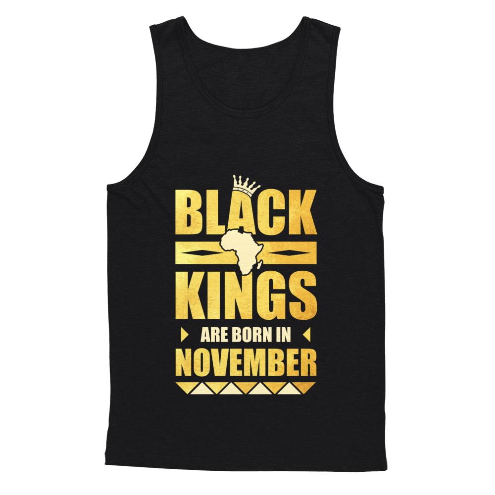Black Kings Are Born In November Birthday-T-Shirt & Hoodie-Unisex Tank-Black