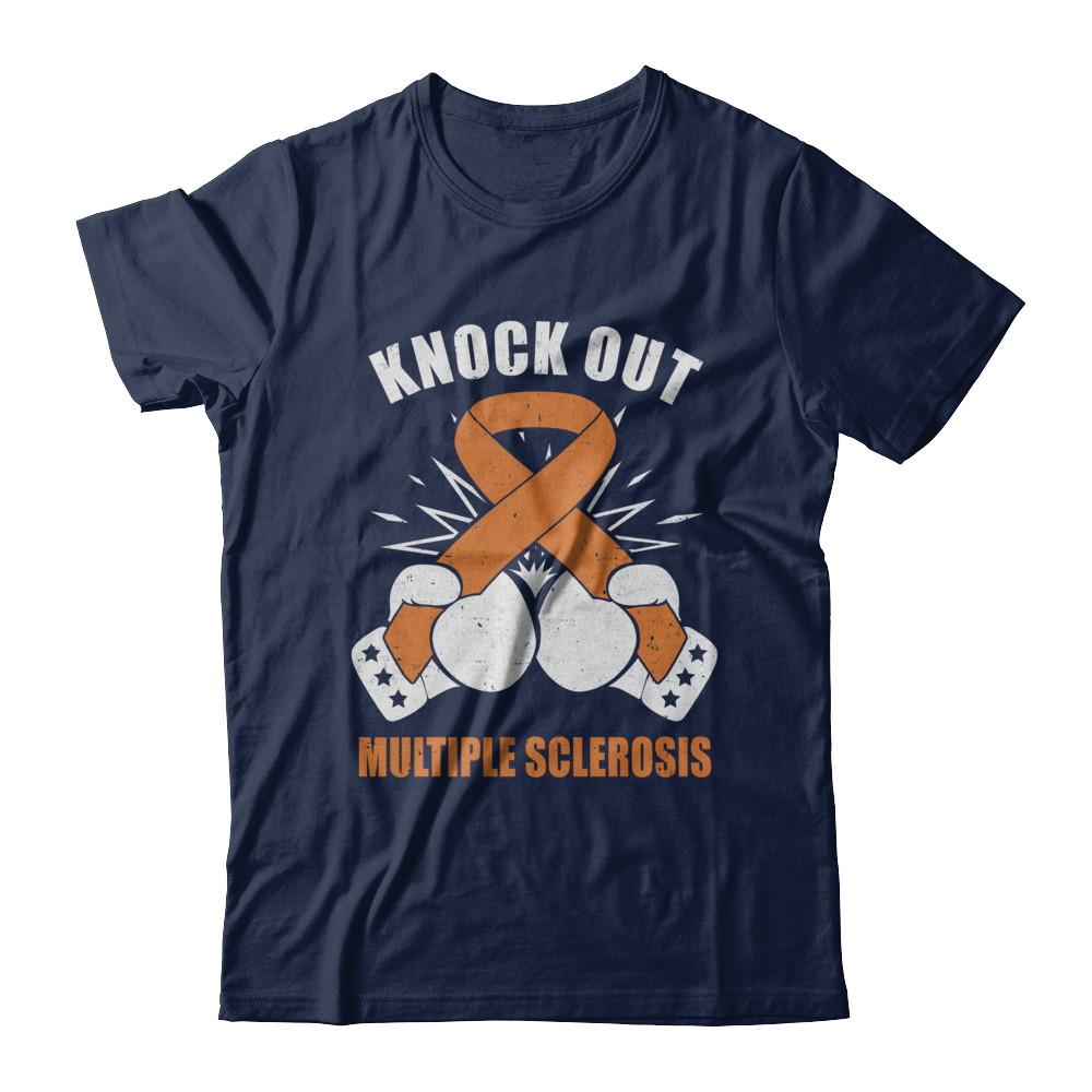 Boxing knock out Multiple Sclerosis Awareness Support-T-Shirt & Hoodie-Classic T-Shirt-Navy