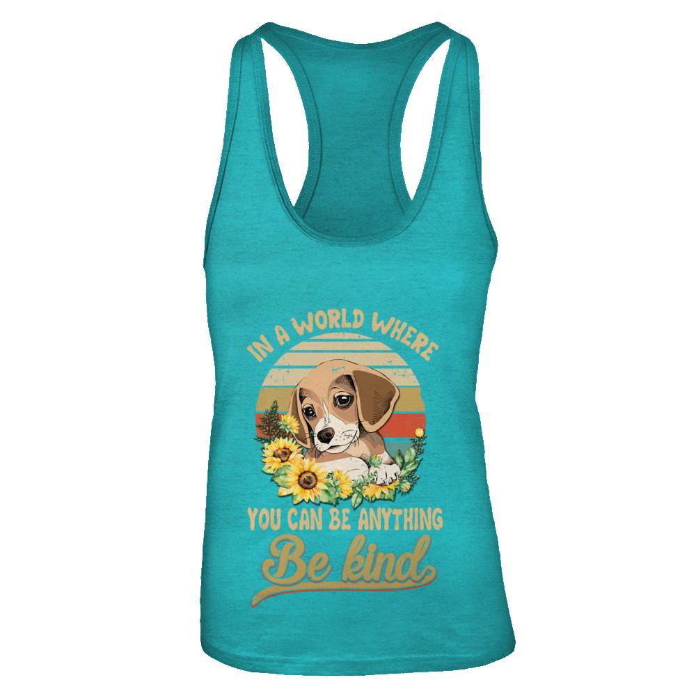 In A World Where You Can Be Anything Be Kind Beagle Sunflow-T-Shirt & Tank Top-Women's Ideal Racerback Tank-Tahiti Blue