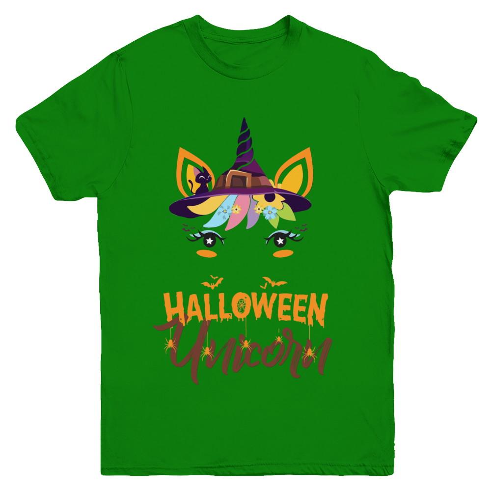 Halloween Costume Unicorn Witch Bats Youth-Youth Shirt-Youth T-Shirt-Irish Green
