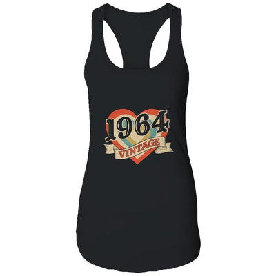 57th Birthday Gifts Classic Retro Heart Vintage 1964-T-Shirt & Tank Top-Women's Ideal Racerback Tank-Black