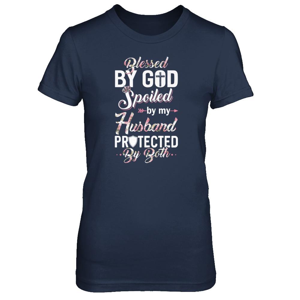 Blessed By God Spoiled By My Husband Protected By Both Wife-T-Shirt & Tank Top-Women's T-Shirt-Navy