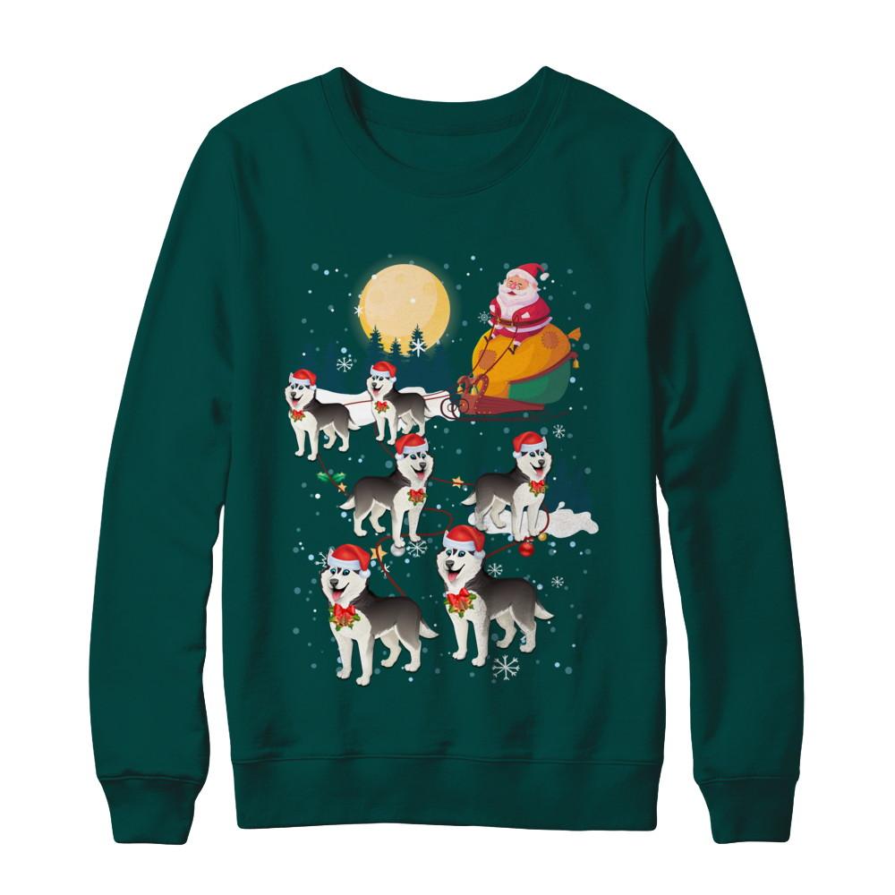 Dog Reindeer Siberian Husky Christmas Gift-T-Shirt & Sweatshirt-Crewneck Sweatshirt-Deep Forest