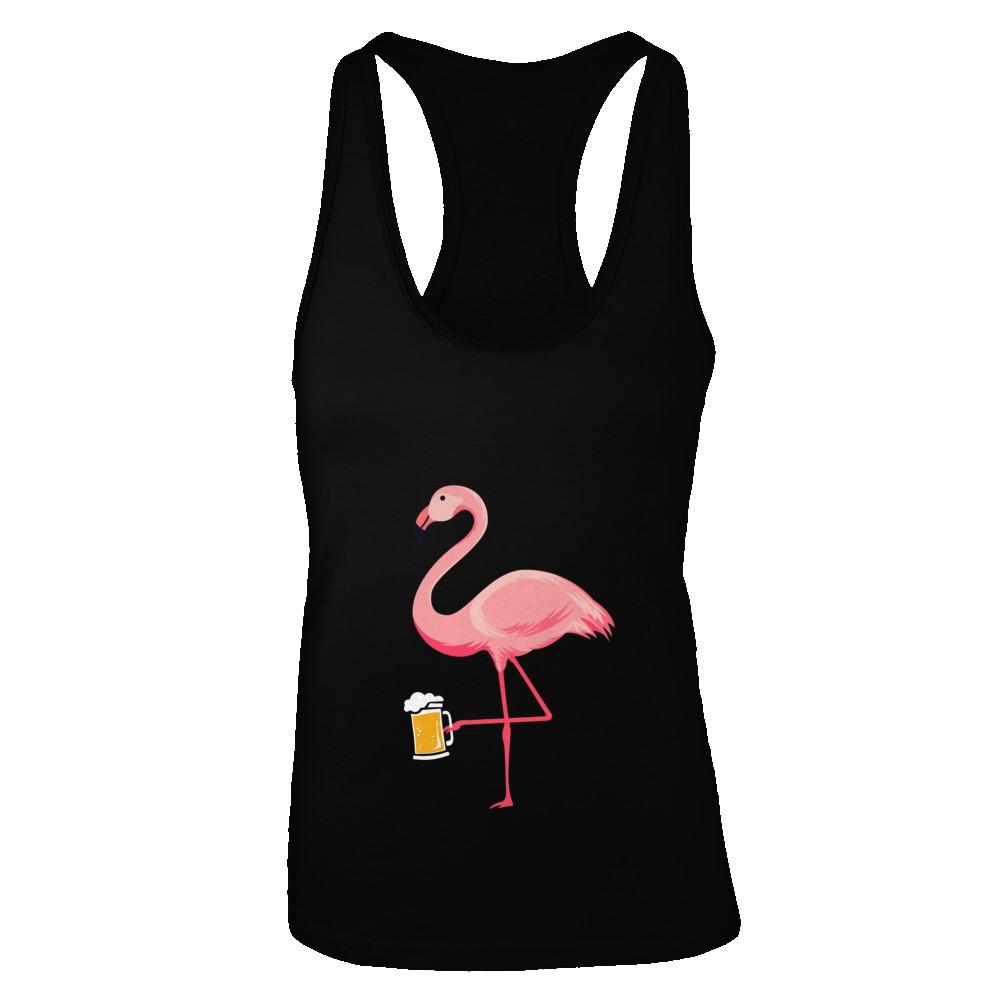 Beer Lover's Pink Flamingo Fun Party Beer-T-Shirt & Tank Top-Women's Ideal Racerback Tank-Black