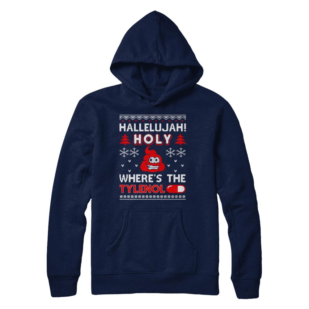 Hallelujah Holy Where's The Christmas Ugly Sweater-T-Shirt & Sweatshirt-Pullover Hoodie-Navy